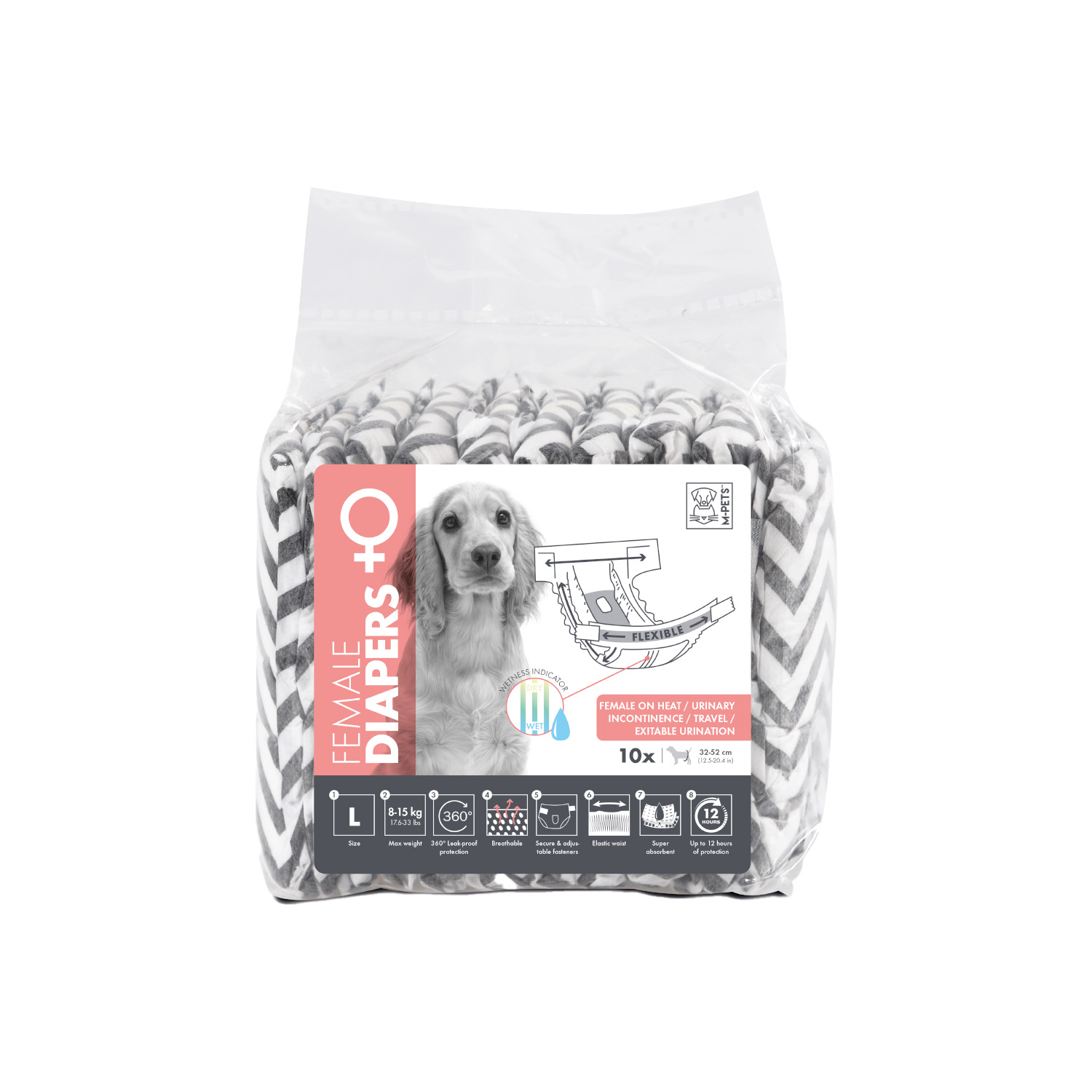 M-PETS DIAPERS DİŞİ KÖPEKLER İÇİN KÜLOT (L) 10LU