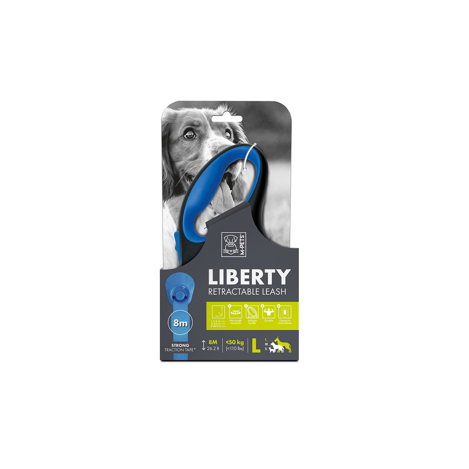 M-PETS LIBERTY OTOMATİK GEZDİRME ŞERİT 8MT/BLUE (L)