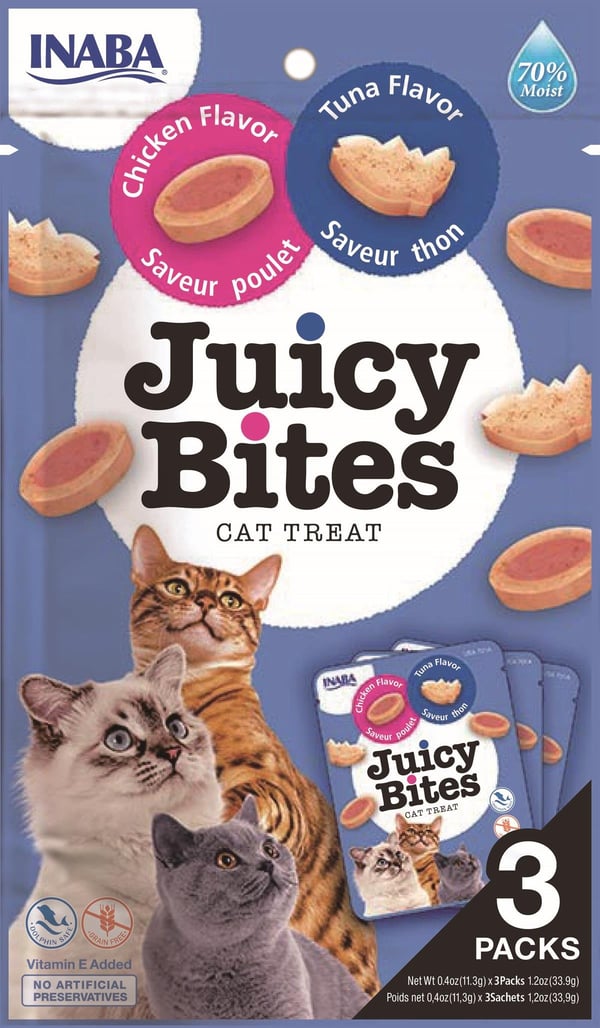 INABA JUİCY BİTES TAVUKLU VE TUNA BALIKLI KEDİ ÖDÜL MAMASI 11,3 GRX3*6