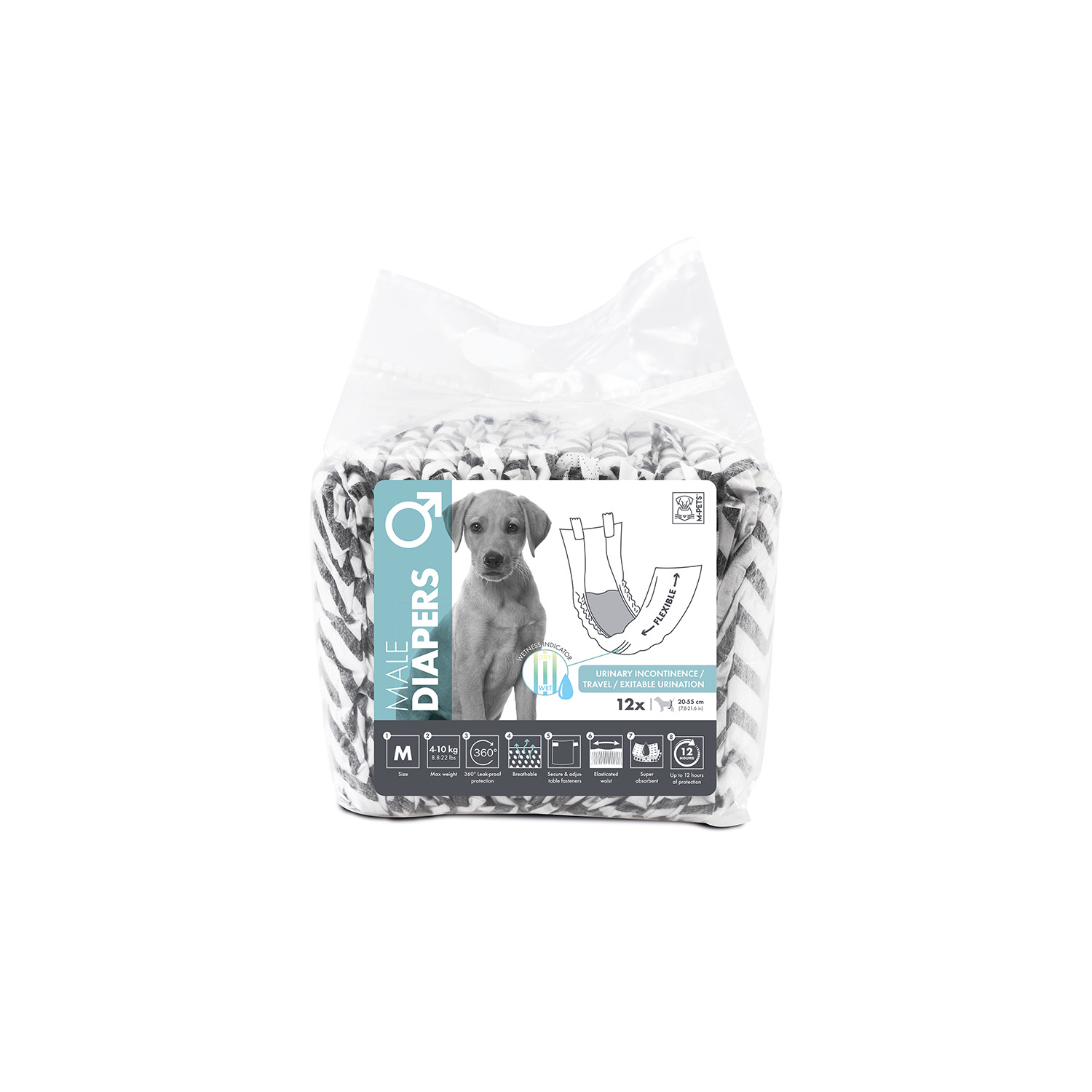 M-PETS DIAPERS ERKEK KÖPEKLER İÇİN KÜLOT (M) 12Lİ