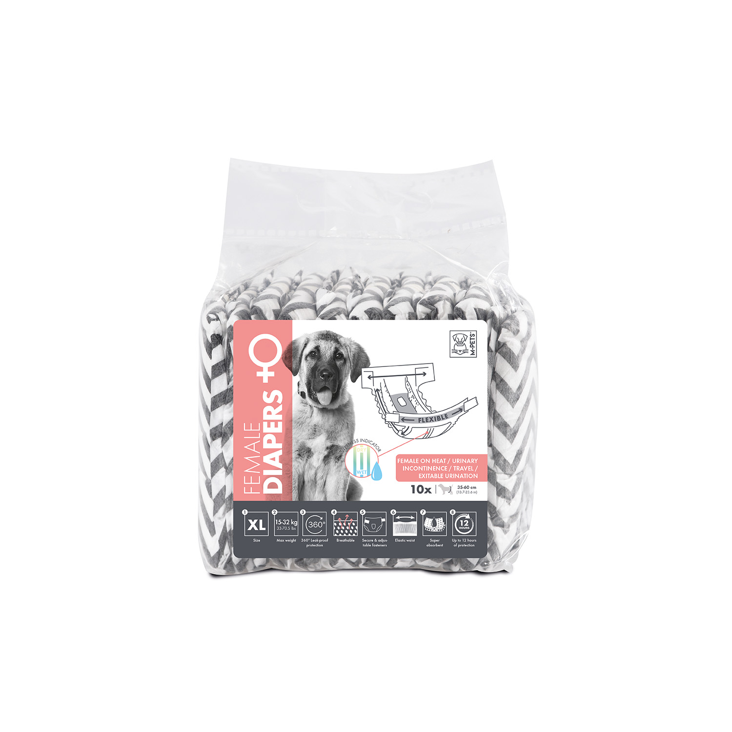 M-PETS DIAPERS DİŞİ KÖPEKLER İÇİN KÜLOT (XL) 10LU