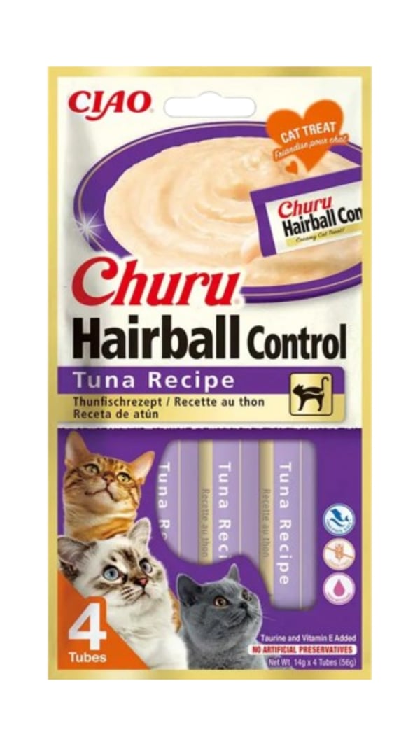 CİAO CHURU HAİRBALL -TÜY YUMAĞI KONTROLLÜ- TON BALIKLI ÖDÜL MAMASI 4 X 14 GR*12