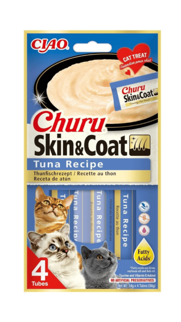 CİAO CHURU SKİN&COAT -CİLT VE TÜY SAĞLIĞI- TON BALIKLI ÖDÜL MAMASI 4 x 14 Gr*12