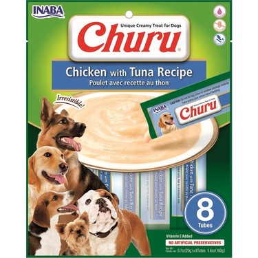 INABA CİAO CHURU TON BALIKLI VE TAVUKLU TAMAMLAYACI KÖPEK ÖDÜL MAMASI 8 X 20 GR*8